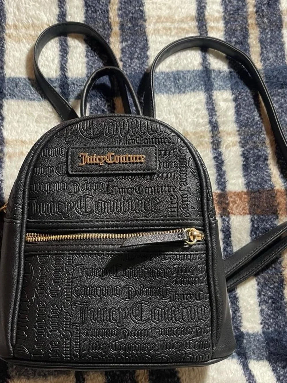 Juicy Couture Black Embossed Mini Backpack with Gold Hardware